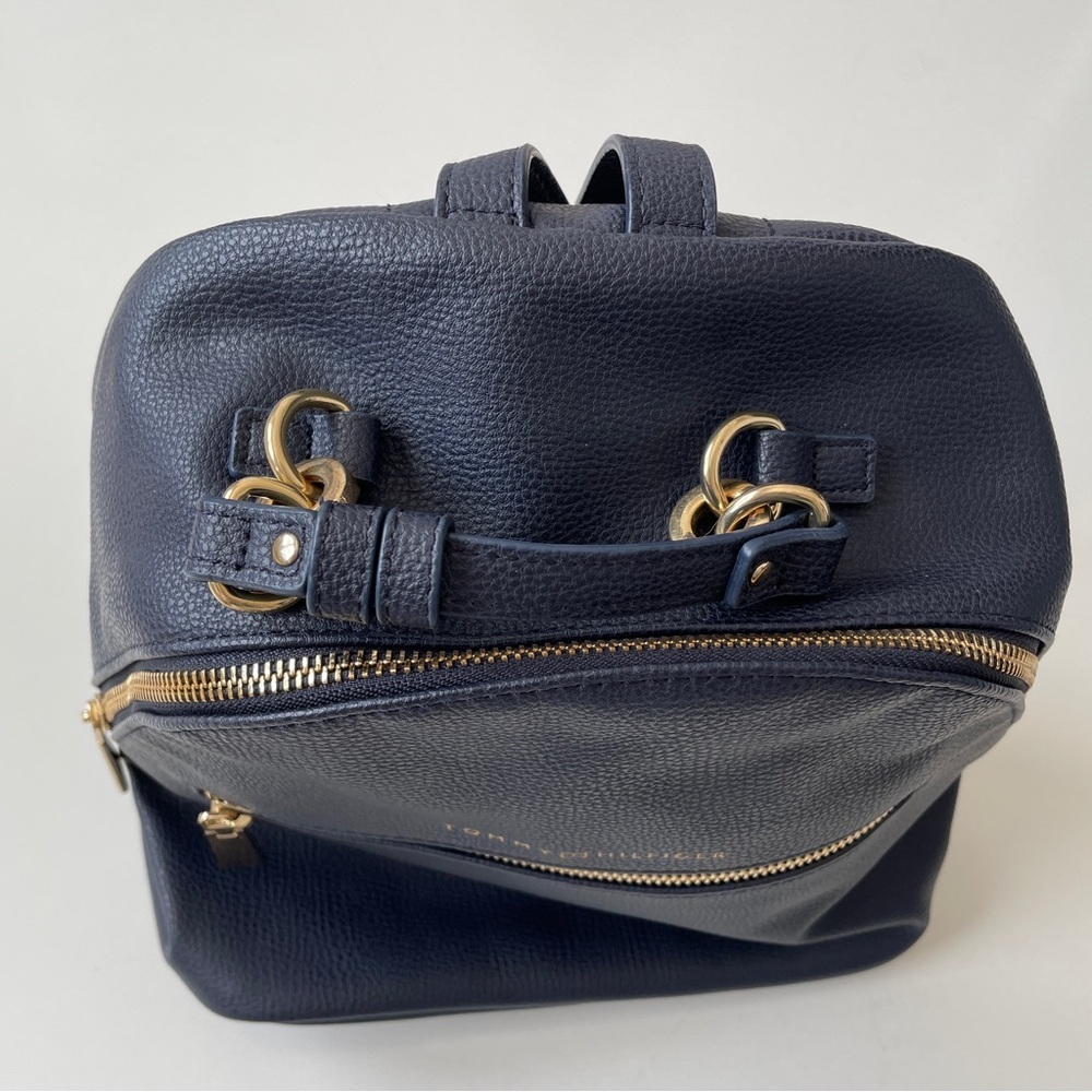 Tommy Hilfiger Navy Leather Mini Backpack with Gold Hardware - Picture 2 of 14